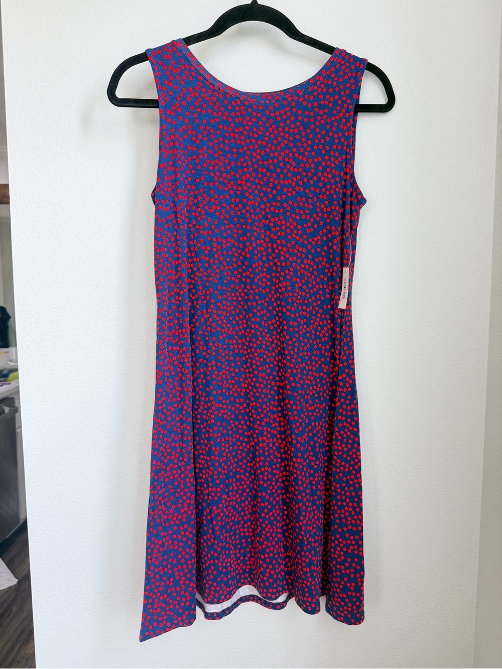 Amazon Essentials Navy Sleeveless Mini Dress with Red Dot Print